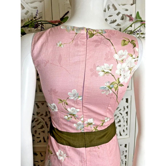 90s Y2K Women’s Preppy Pink Floral Silk Sleeveless Fit Flare Dress Size Small - Picture 8 of 12